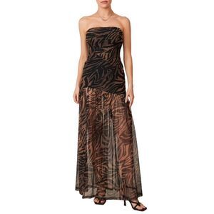 Strapless Off Shoulder Mesh Leopard Print High Slit Party Dress, 2XL